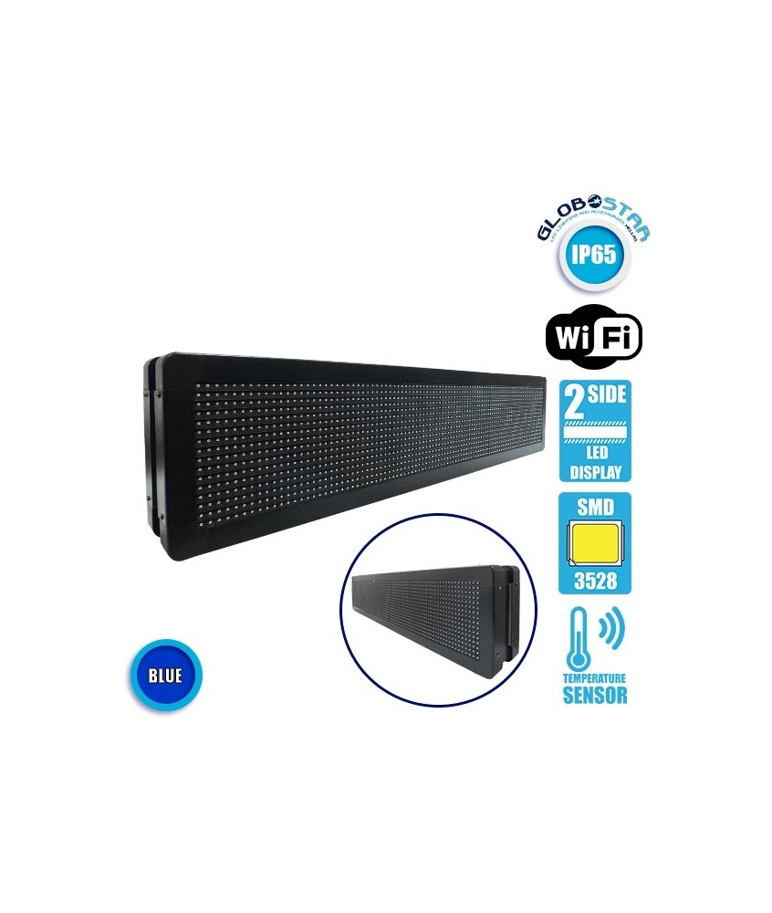 GLOBOSTAR® DISPLAY 90303 Κυλιόμενη Ψηφιακή Επιγραφή P10 Διπλής Όψης LED AC 220-240V Αδιάβροχο IP65 Μπλε - WiFi Control μέσω FK APP - Αισθητήρας Θερμοκρασίας & Υγρασίας - Μ104 x Π12 x Υ20cm - 2 Χρόνια Εγγύηση